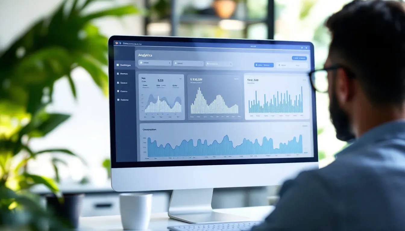 Übersichtliches Dashboard mit Diagrammen zur Nutzung und zum Verbrauch eines KI-Agenten auf einem Monitor