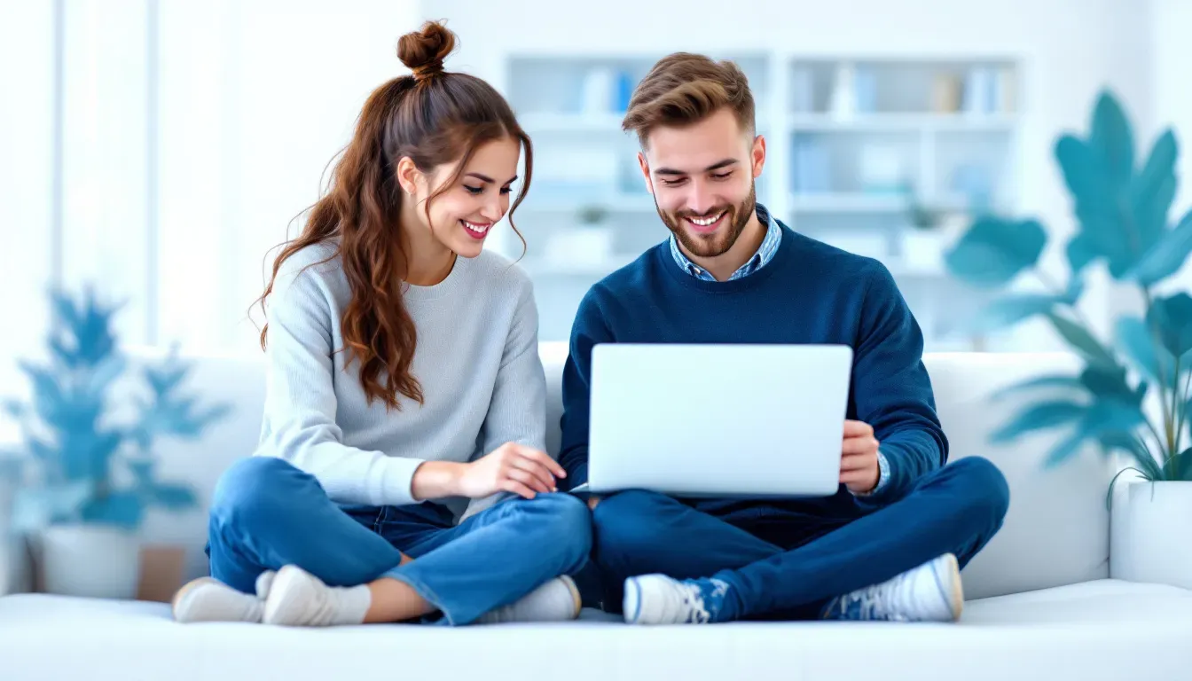 Bildungsberaterin und Studieninteressenten an einem modernen Hochschul-Infostand mit digitalen Geräten, freundliche Gesprächsatmosphäre