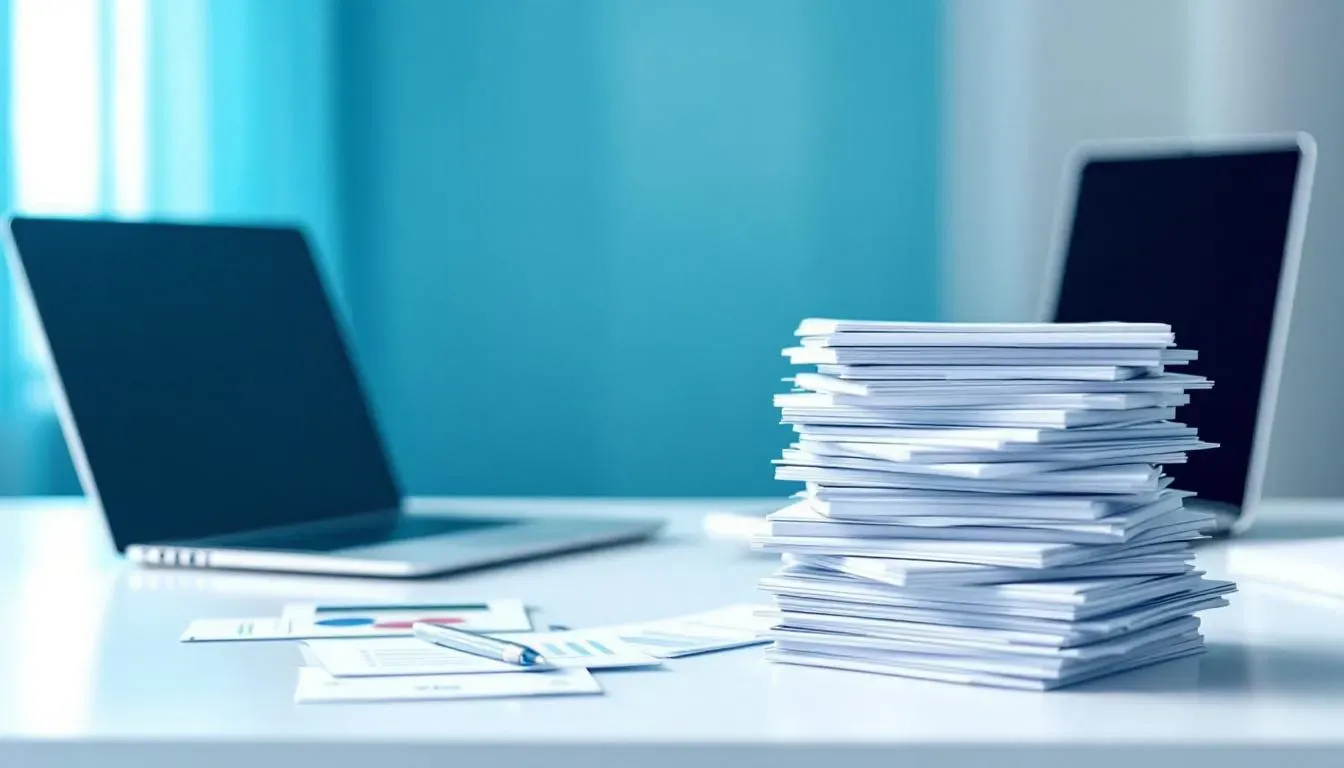 Verschiedene Dokument-Typen für die Wissensbasis: PDF, Word, Excel auf einem Schreibtisch