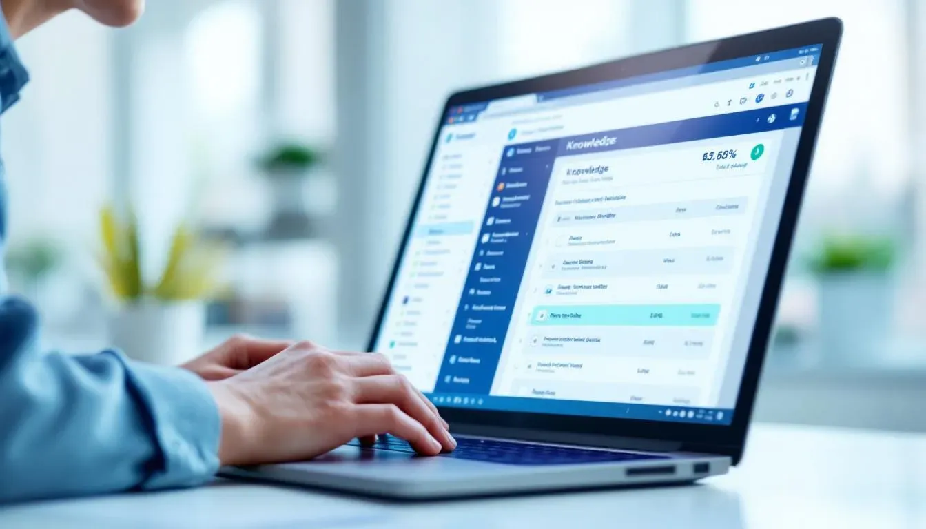 Person am Laptop pflegt eine Wissensdatenbank – strukturierter Aufbau einer Wissensbasis